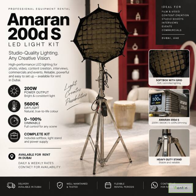 Amaran 200d S LED Light Kit — Available for Rent in Dubai