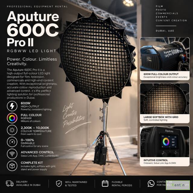 Aputure LS 600c Pro II RGBWW LED Light — Professional Lighting Rental in Dubai